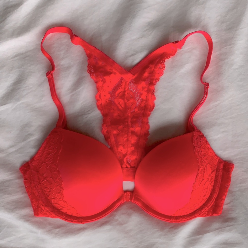 NWT La SENZA pink padded bra size 32B lace back front closure